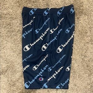 Champion Dark Blue Mesh Shorts with White and blue Logo